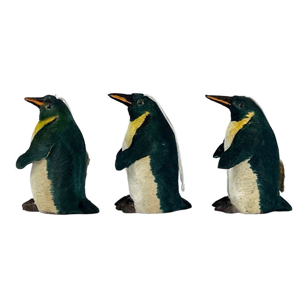 Christmas Ornaments Lot of 3 Penguins Woodcrafting Orchard Store Vintage